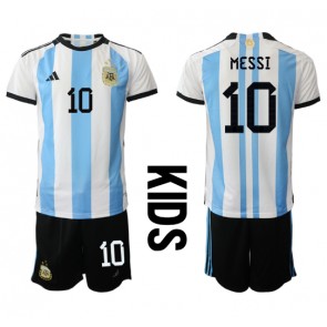 Argentina Lionel Messi #10 Replica Home Stadium Kit for Kids World Cup 2022 Short Sleeve (+ pants)